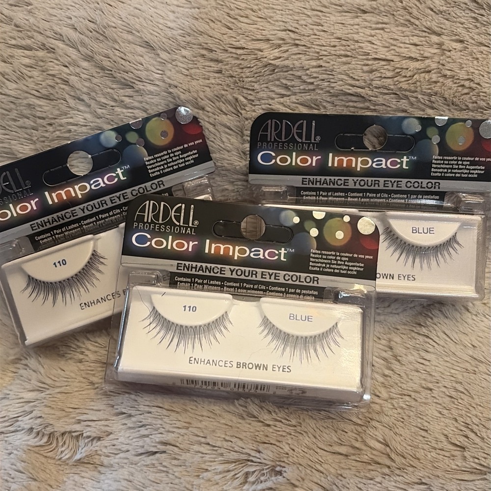3 Packs of Ardell Color Impact Lashes #110 Blue to enhance Brown Eyes